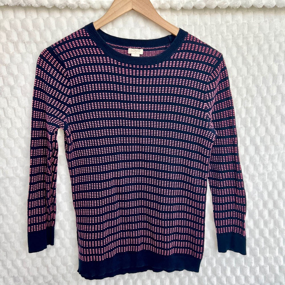 J.Crew Pink and Navy Cotton Sweater 3/4 Sleeve Size Small